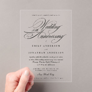 Black White Calligraphy 25th Wedding Anniversary Acrylic Invitations