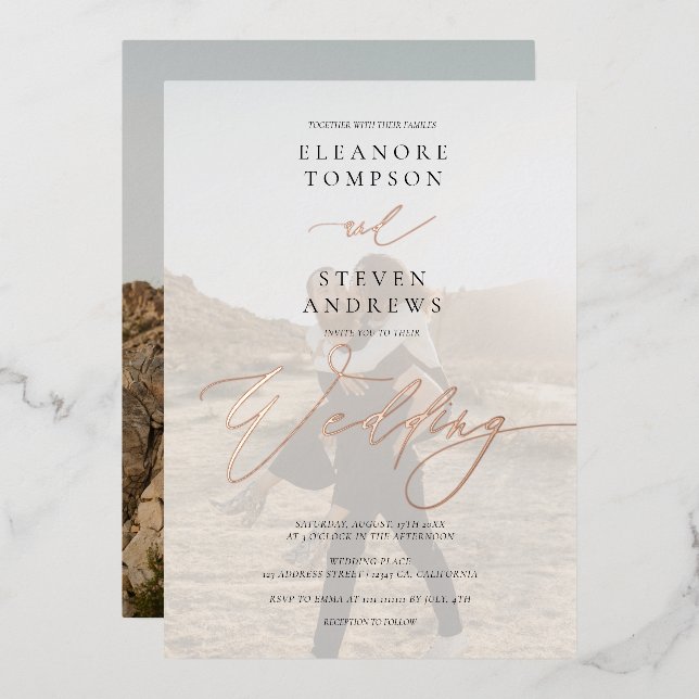 Black white calligraphy 2 photo minimalist wedding (Front/Back)