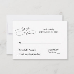 Black & White Calligraphy 7 RSVP no Meal  Card