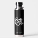 Black White Calligraphy Bride Tribe Bachelorette Water Bottle<br><div class="desc">This simple elegant black and white water bottle with custom name can make a perfect bachelorette gift! Personalize it easily with your name. You can also change background colour,  just click on "Edit using design tool".</div>