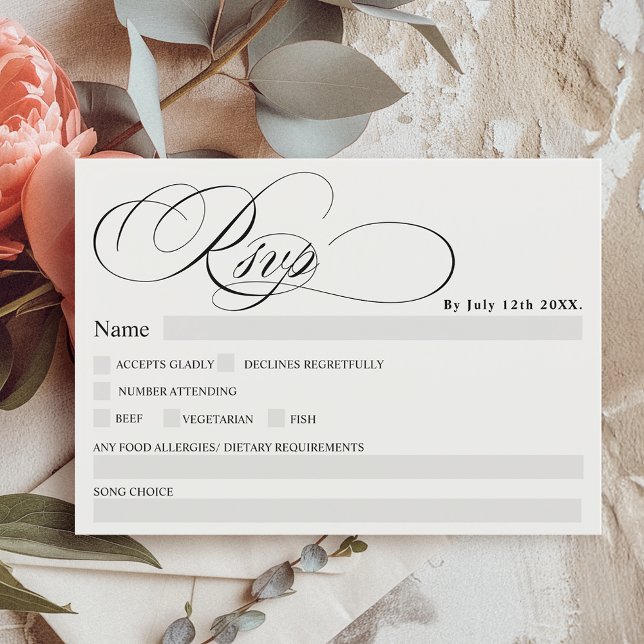 Black white calligraphy chic rsvp wedding invitation ( Black white calligraphy chic rsvp wedding invitation)
