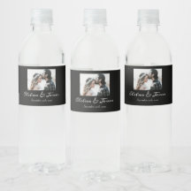 Black & White Calligraphy Photo Sparkling Wine Wed