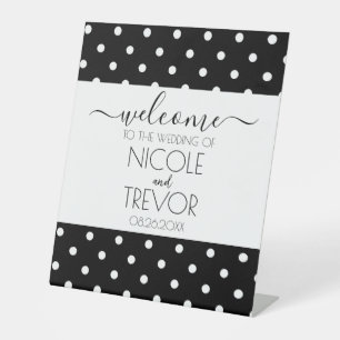 Black & White Calligraphy Polkadots Pedestal Sign