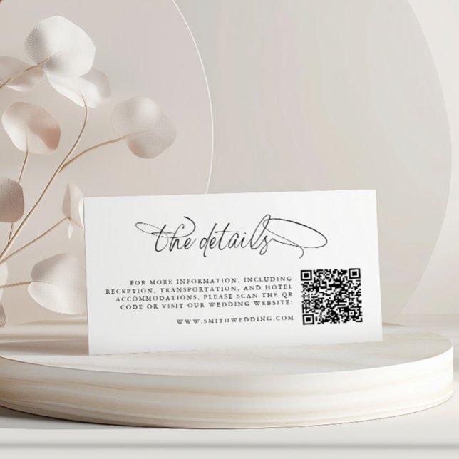 Black & White Calligraphy QR Code The Details Enclosure Card (Creator Uploaded)