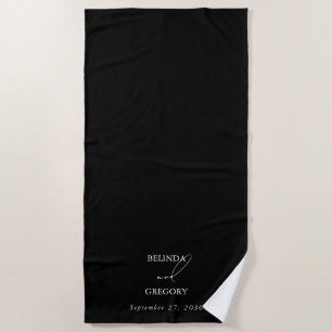 Black & White Calligraphy Signature Script Wedding Beach Towel