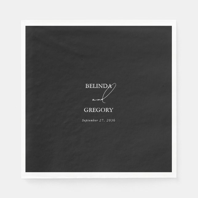 Black & White Calligraphy Signature Script Wedding Napkin (Front)