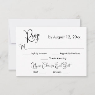 Black & White Calligraphy Simple Menu Choice RSVP