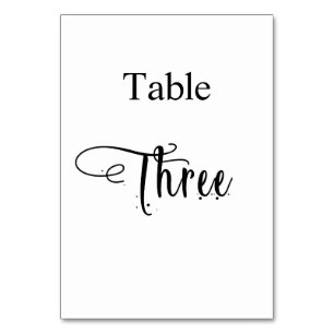 Black white calligraphy table three 3 table number