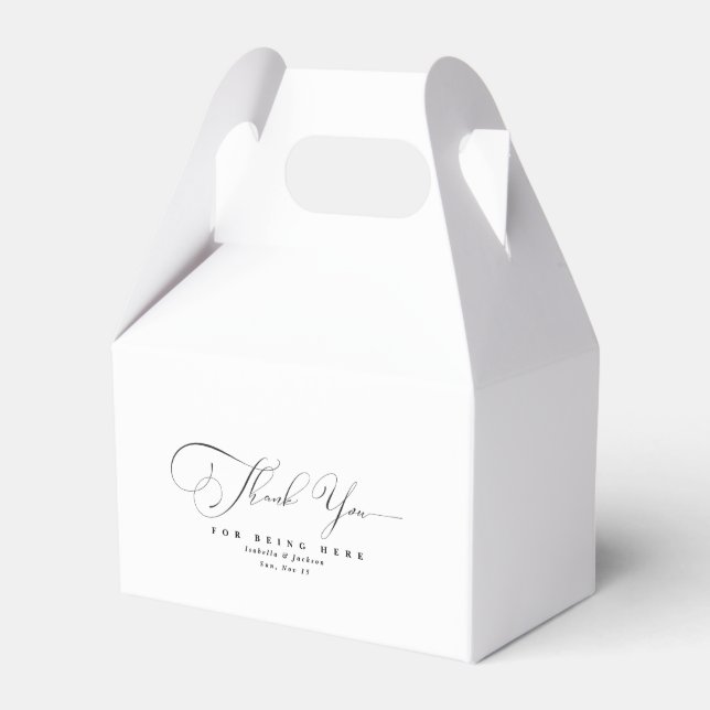 Black & White Calligraphy Thank You Wedding Favor Box (Front Side)