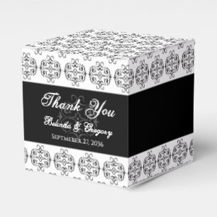 Black & White Calligraphy Vintage Damask Wedding  Favor Box