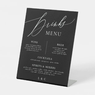 Black White Calligraphy Wedding Bar Drink Menu Pedestal Sign
