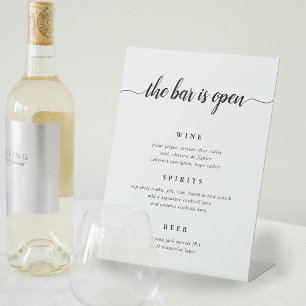 Black & White Calligraphy Wedding Bar Menu Pedestal Sign