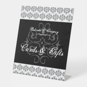 Black & White Calligraphy Wedding Cards & Gifts Pedestal Sign