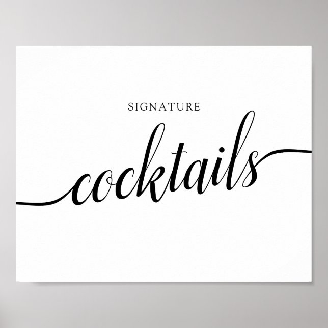 Black & White Calligraphy Wedding "Cocktails" Sign (Front)
