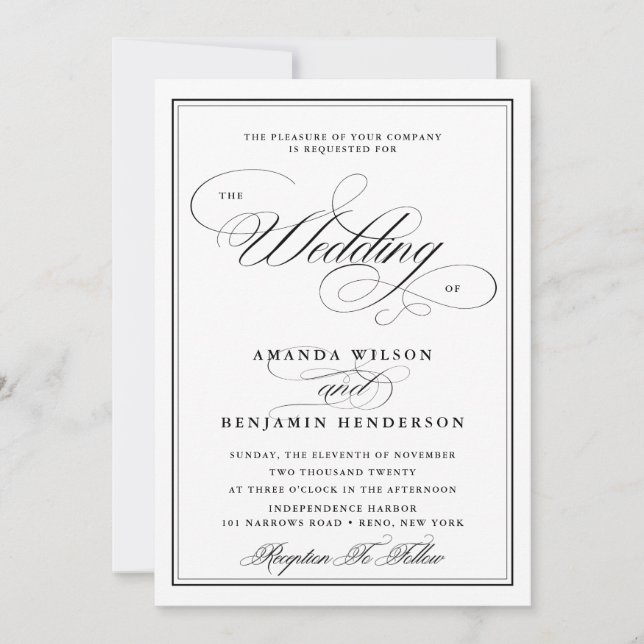 Black & White Calligraphy Wedding Invitation (Front)