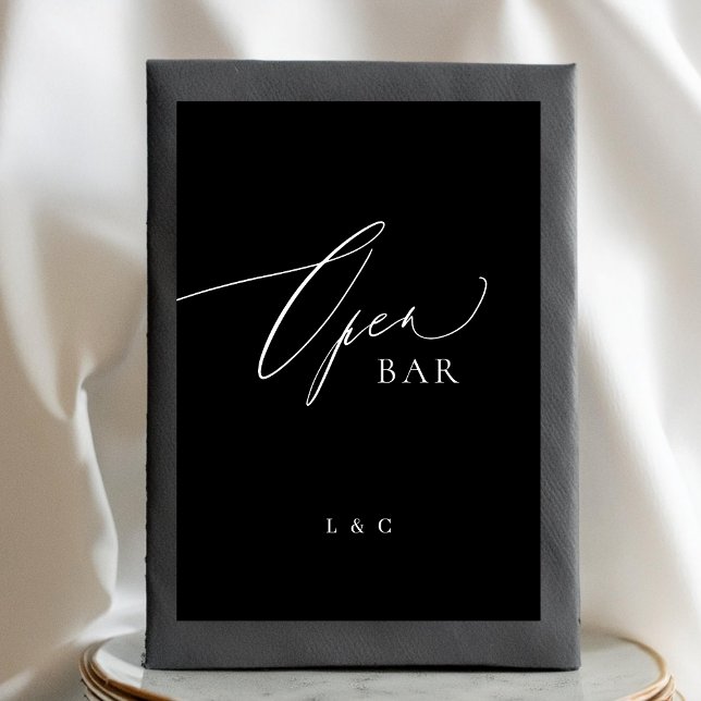 Black White Calligraphy Wedding OPEN Bar Sign Table Number (Creator Uploaded)