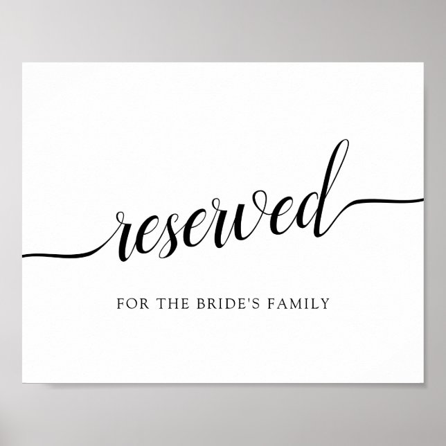 Black & White Calligraphy Wedding "Reserved" Sign (Front)