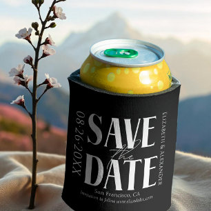 Black & White Calligraphy Wedding Save the Date Can Cooler