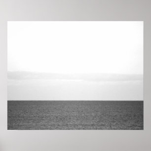 Black & White Calm Ocean Horizon 16x20 Poster