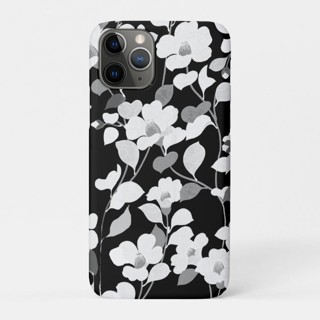 BLACK WHITE CAMELLIAS ,LEAVES Dark Floral Case-Mate iPhone Case (Back)