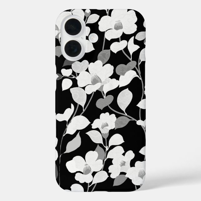 BLACK WHITE CAMELLIAS,LEAVES Dark  Floral Case-Mate iPhone Case (Back)