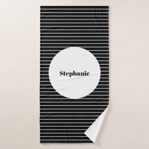 Black White Camouflage Stripe Patterns Custom Name Bath Towel