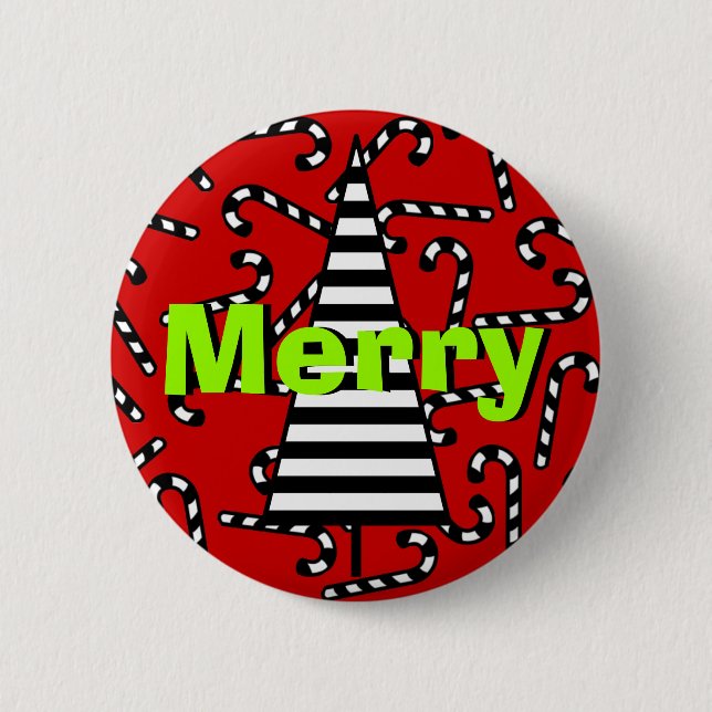 Black & White Candy Canes & Tree 2 Inch Round Button (Front)