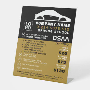 Black & White Car Logo, Driving School, Instructor Pedestal Sign