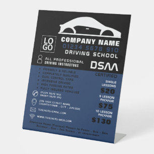 Black & White Car Logo, Driving School, Instructor Pedestal Sign