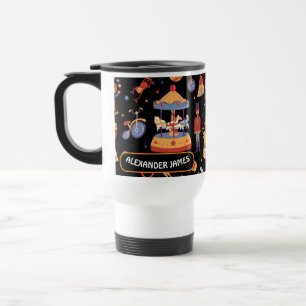 Black White Carnival Kids Birthday Circus Pattern  Travel Mug