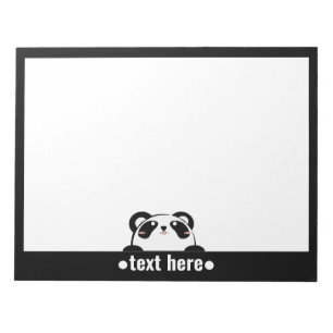 Black White Cartoon Panda Cute NAME Notepad