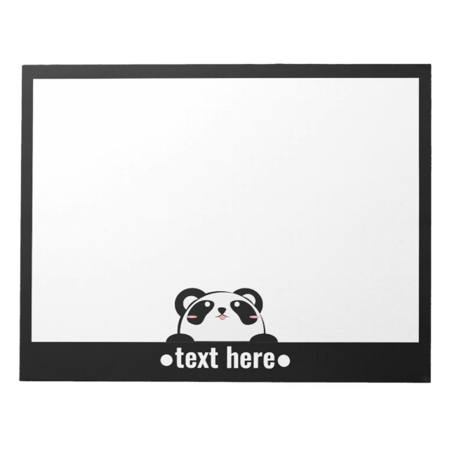 Black White Cartoon Panda Cute NAME Notepad (Front)