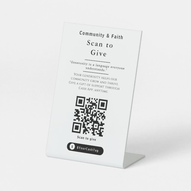 Black & White Cash App Tips QR Code Sign  (Front)