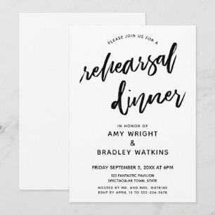 Black White Casual Handwriting Rehearsal Dinner Invitation