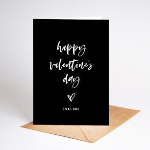 Black White Casual Script and Heart Valentine Holiday Card