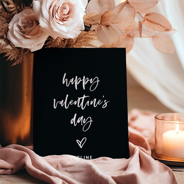 Black | White Casual Script and Heart Valentine Holiday Card (An elegant black Valentine's Day card with casual script and a heart)
