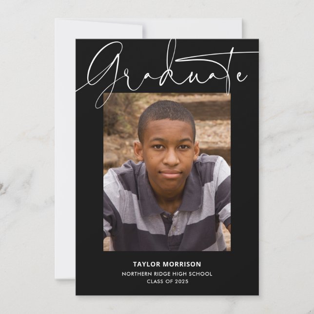 Black & White Casual Script Photo Graduation Party Invitation (Front)