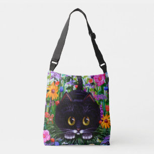 Black White Cat and Flowers Summer Crossbody Bag