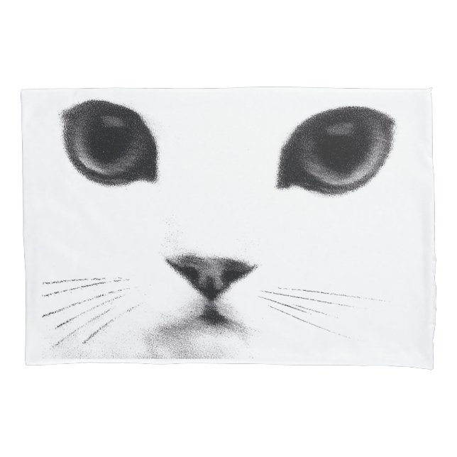 Black White Cat Face Pillowcase (Front)
