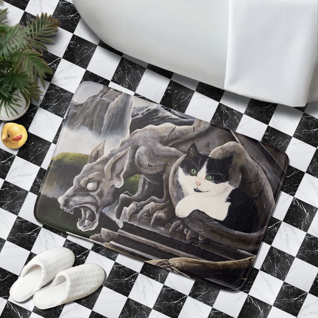 Black White Cat Gargoyle Bath Mat (Creator Uploaded)