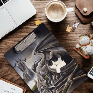 Black White Cat Gargoyle Clipboard