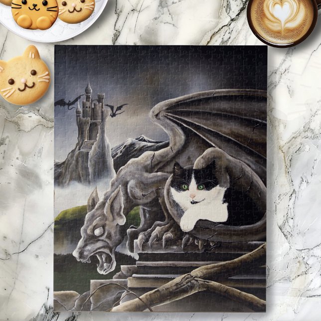 Black White Cat Gargoyle Jigsaw Puzzle (Creator Uploaded)