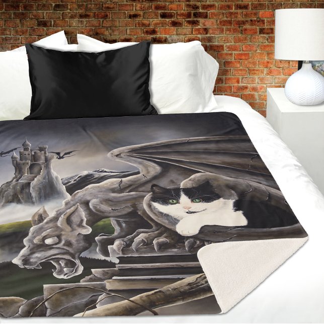Black White Cat Gargoyle Sherpa Blanket (Creator Uploaded)