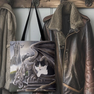 Black White Cat Gargoyle Tote Bag