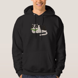 Black White Cat Illustration Meowing Cute Kitty Hoodie