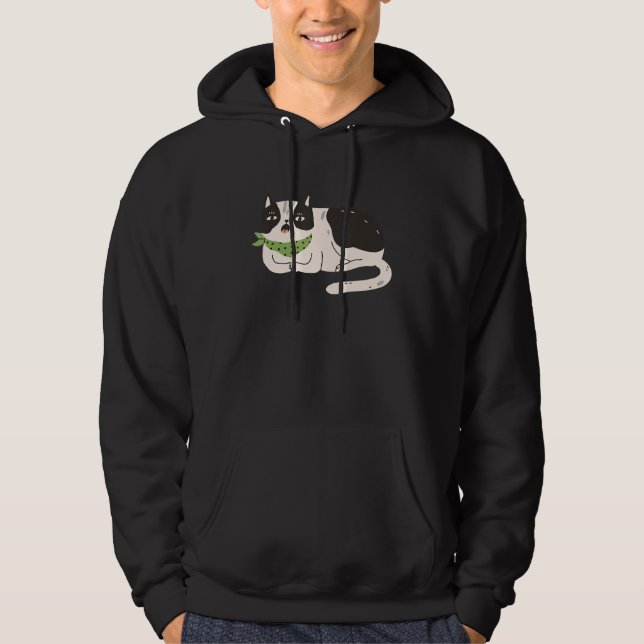 Black White Cat Illustration Meowing Cute Kitty Hoodie (Front)
