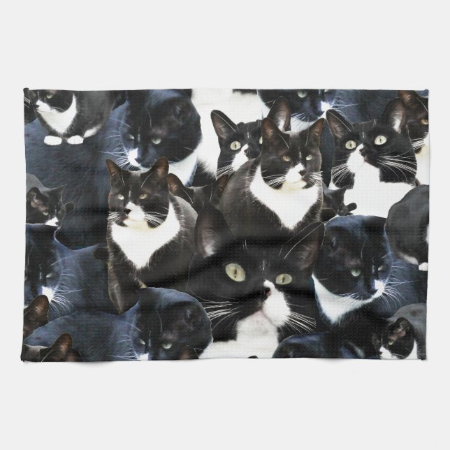 Black White Cat Madness Kitchen Towel (Horizontal)