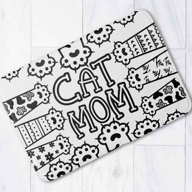 Black & White Cat Mom Paw Print Design Bath Mat (Creator Uploaded)