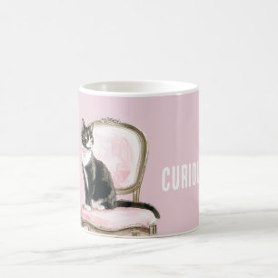 Black White Cat Pink Chair Coffee Mug