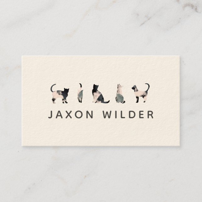 Black White Cat Silhouette Cloud Minimal Business Card (Front)